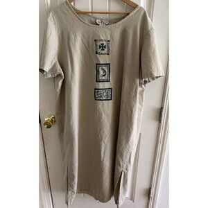 Maxi Dress Linen Blend Size 2X Beachy Boho Lagenlook Long Side Slit